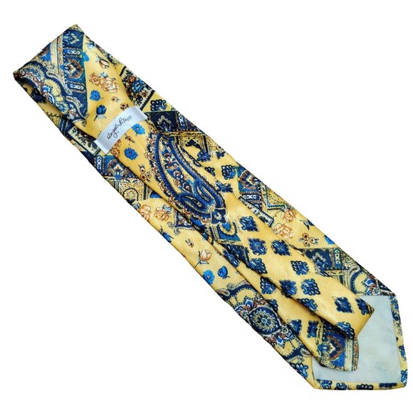 Angelo Litrico Mens Necktie C&A Silk Yellow Blue Paisley Floral Statement Tie - Picture 3 of 7